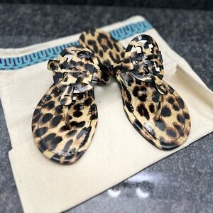 Tory Burch Miller Leather Thong Sandal Leopard Print